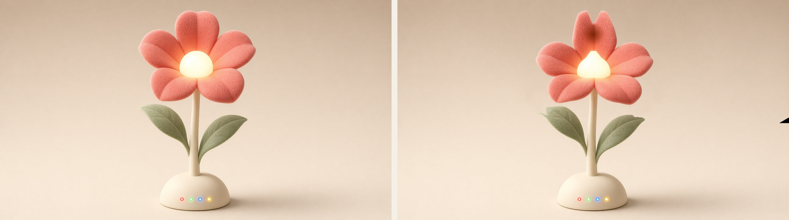 Wilt happy and thirsty side by side — same flower, slight droop when a plant needs water